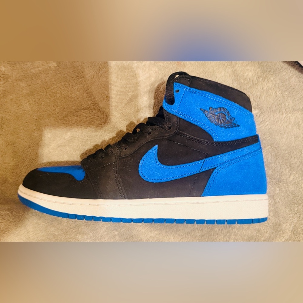Jordan Men's Black and Blue High-Top Sneakers - Picture 2 of 6